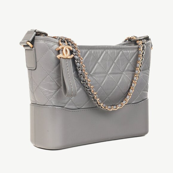 Chanel Gabrielle Quilted Hobo Aged Calfskin Grey Leather Crossbody Shoulder Bag - Picture 2 of 12